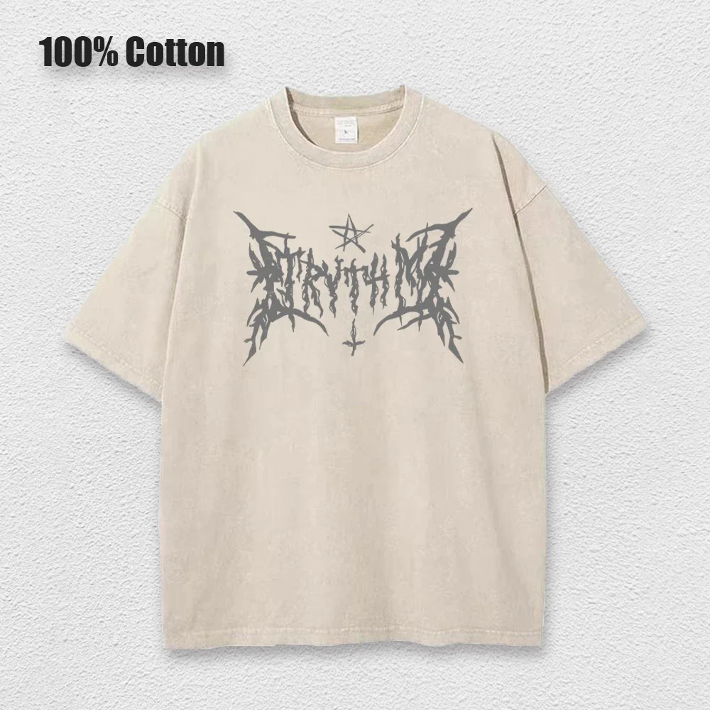 

Hip Hop Vintage 90s Short-Sleeved Oversized T-Shirt Summer Goth Design Sense Loose Top Tide Streetwear Washed Denim T-Shirt