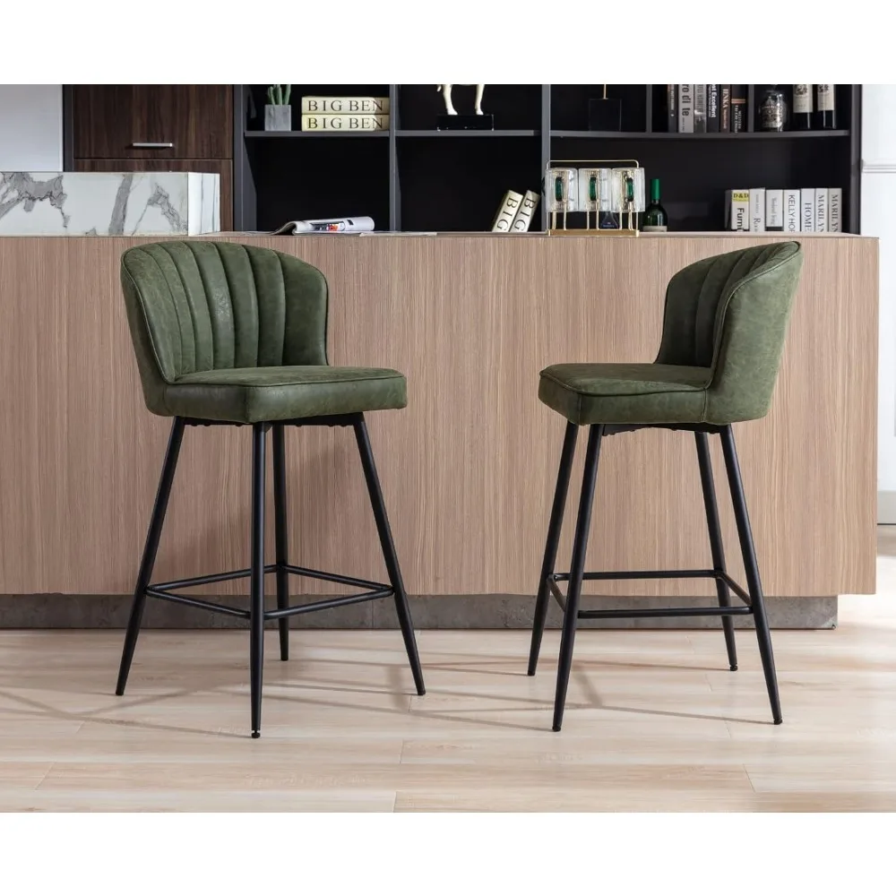 Counter-Ensemble de 2 chaises de bar modernes en cuir avec dossier, tabourets de bar avec repose-pieds en métal