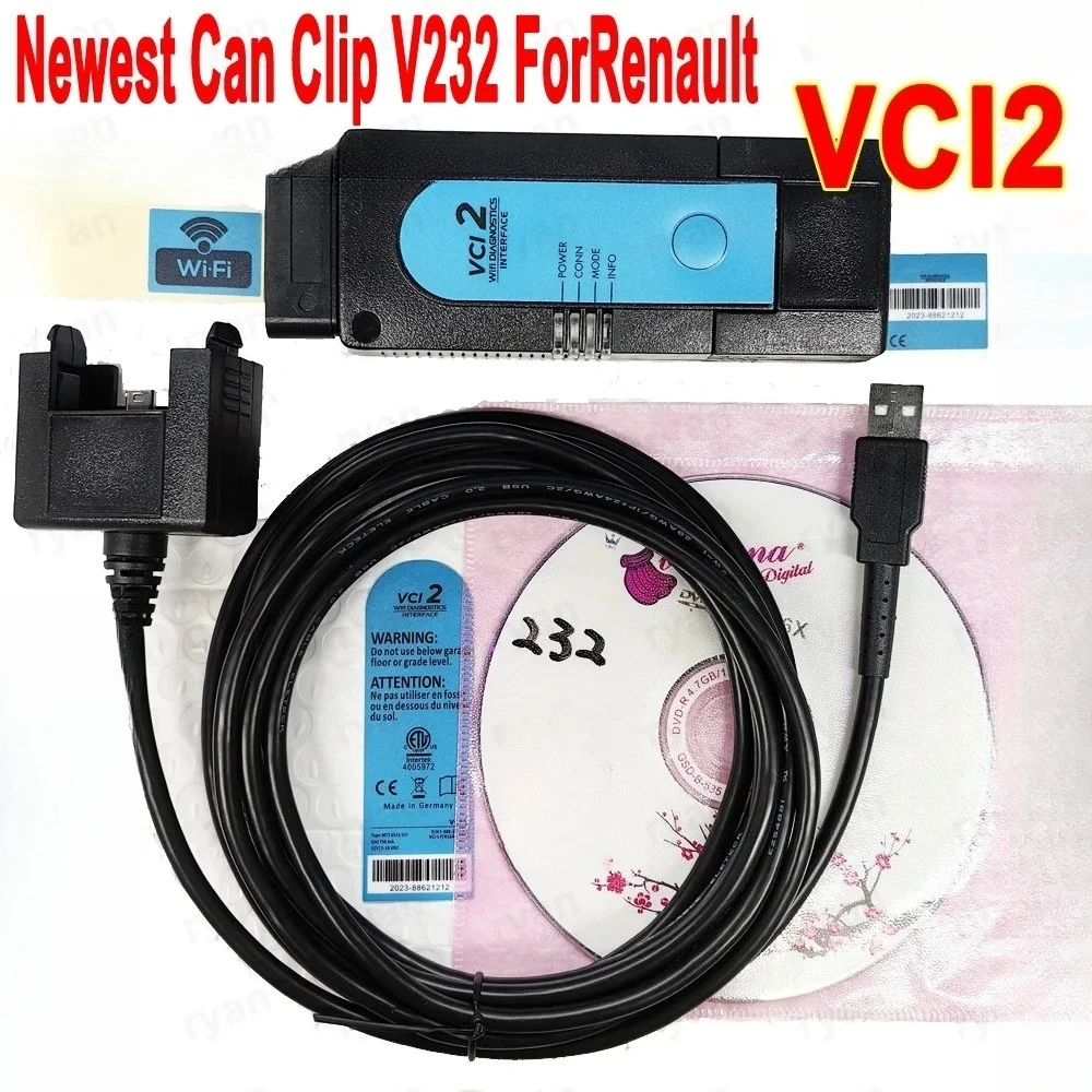 latest model WiFi VCI2 For Renault Can Clip With Software V232 Auto Diagnostic Tool New Interface For Renault canclip odb2