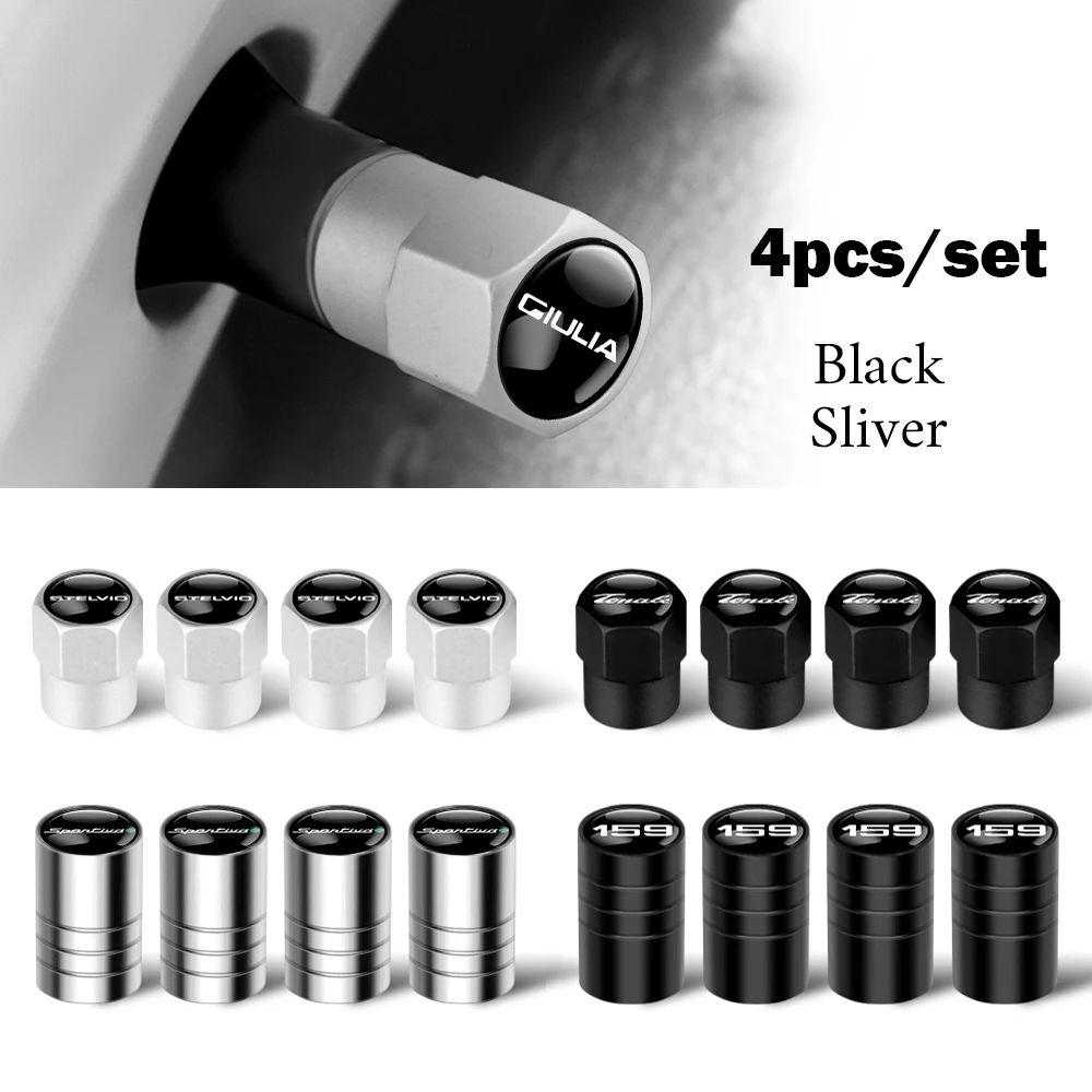 

4PCS Car Wheel Tire Valve Stem Cap Cover Auto Accessorie for Alfa Romeo Giulia 147 Stelvio Sportiva 156Mito Giulietta Tonale 166