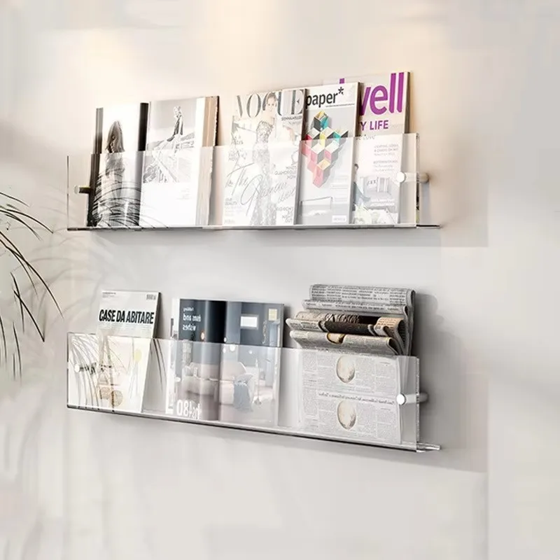 Clear Acrylic Floating Self For Home Office Wall Mounted Magazine Rack Brochure Holder Bookshelf Display Organizer