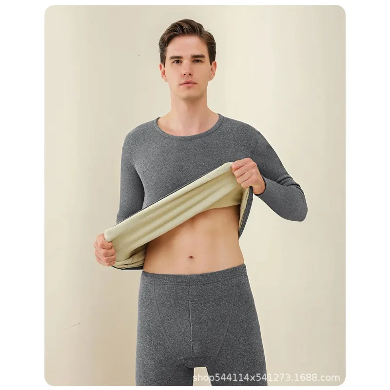Autumn and Winter Men's Cashmere Base Windproof and Warm Autumn Clothes Pants Set Thick and Long Warm Autumn Clothes Set
