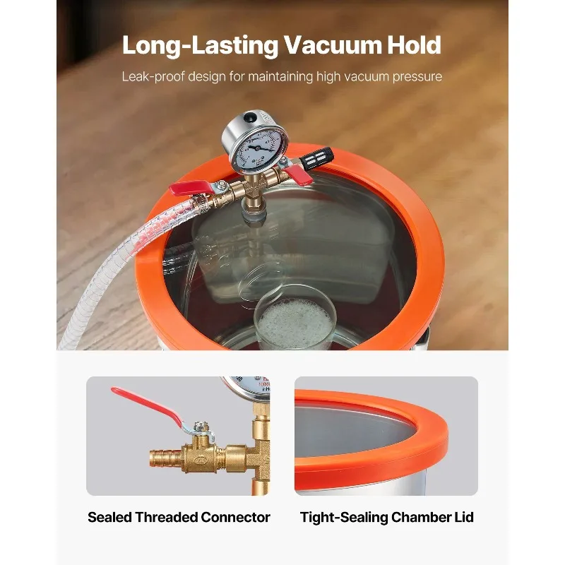 مضخة تفريغ أحادية المرحلة 3.5 CFM سعة 3 جالون من الفولاذ المقاوم للصدأ مجموعة غرفة التفريغ #4