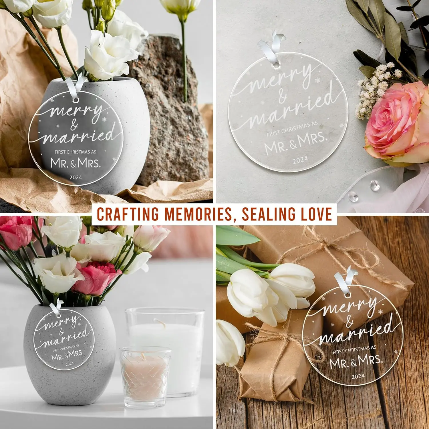 First Christmas Married Ornament 2024 - Wedding Gifts for Couples 2024 - Just Married, Mr and Mrs Gifts for Newlyweds - Bridal S