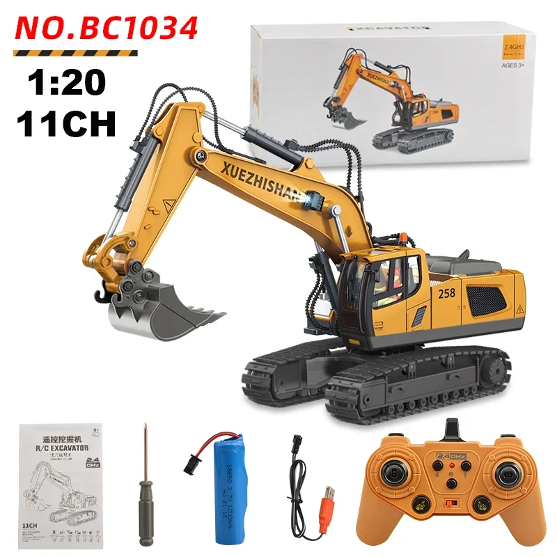 1:24 9CH RC Bulldozer Truck Car 11CHCrawler Type Alloy Shovel Engineering Forklift Heavy Excavator Children Toys Gifts for Kids