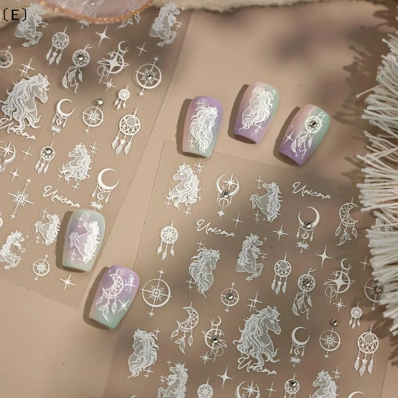 EIns Style Dreamy Horse Stars Moon Dreamcatcher Nail Art Sticker Sweet Girly 3D Self Adhesive Manicure Decal Nail Stickers