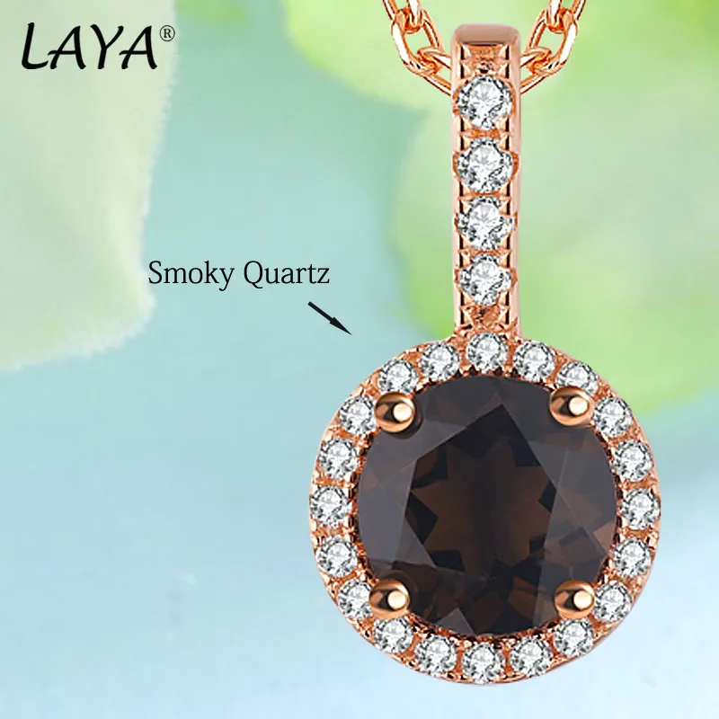 LAYA 100% 925 Sterling Silver Millennium Cut Vintage Gemstone Natural Smoky Quartz Pendant Necklace For Women Wedding Jewelry