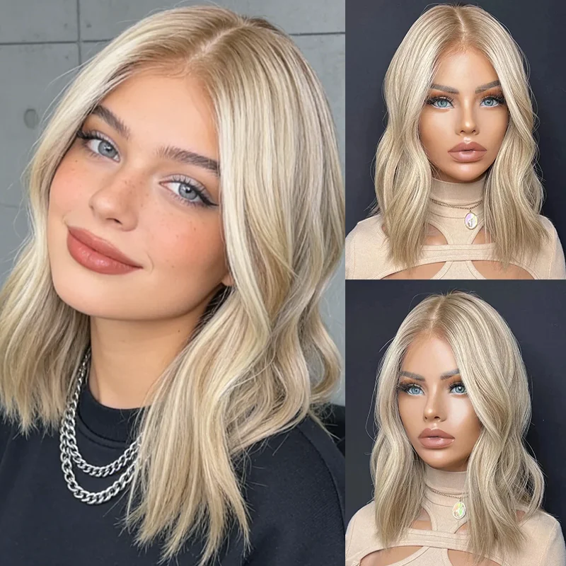 

Glueless Funny Wig Premium Fibre Synthetic Hair Lace Front Wig Honey Golden Blonde Highlights colored Lace Wigs Natural Hairline