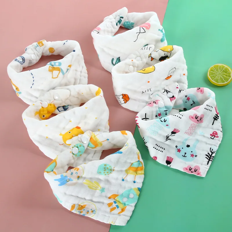 5pcs Dual-use Baby Bib Handkerchief Newborn Saliva Towel Triangle Feeding Cotton Burp Cloths Kerchief Cartoon Bear Bandana