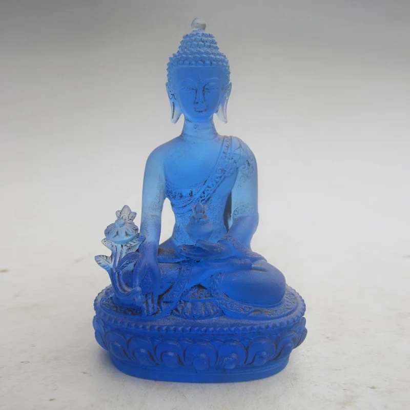 12 cm * / Rare Blue Chines Crystal Glass Liuli Buddha statue