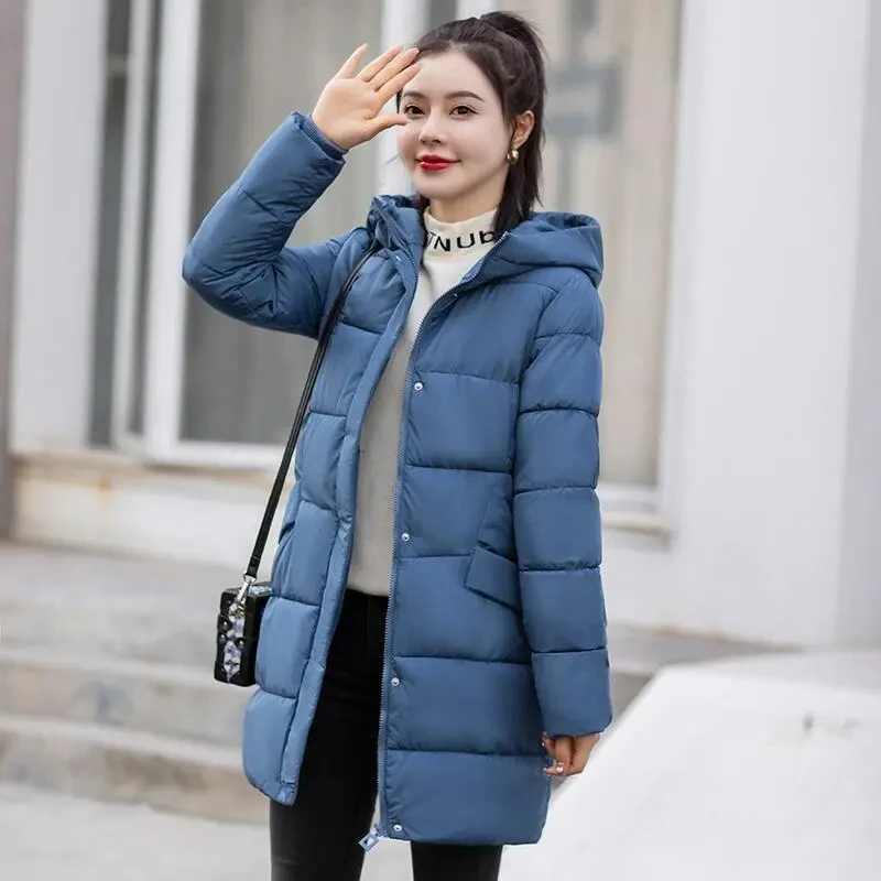 Veste matelassurera à capuche épaisse pour femme avec poches, manteau en duvet de coton, parka longue couvertes, hiver