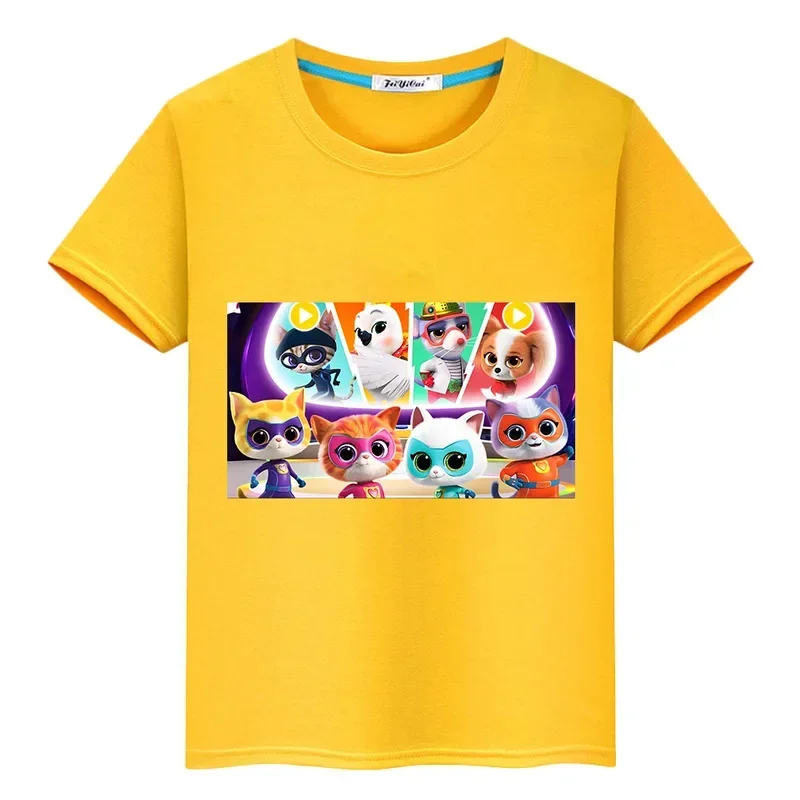Super kitties 100% cotton T-shirt short print tops boy girls clothes Y2K one piece summercasual cartoon anime tees kids clothes