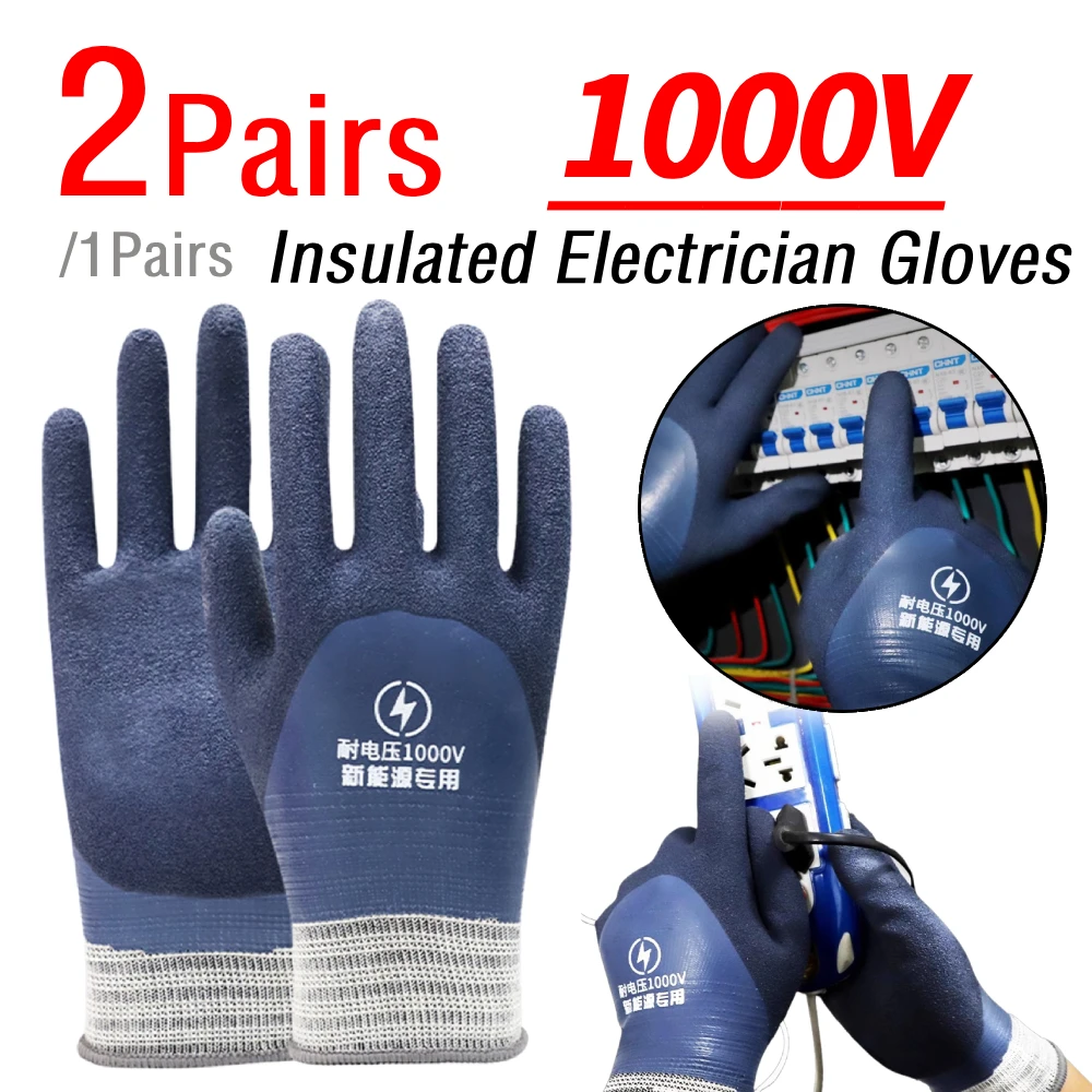 

1/2Pairs 1000V Voltage Resistant Electrician Gloves Rubber Insulating Work Electrician Gloves for Electricians Prevent Shock