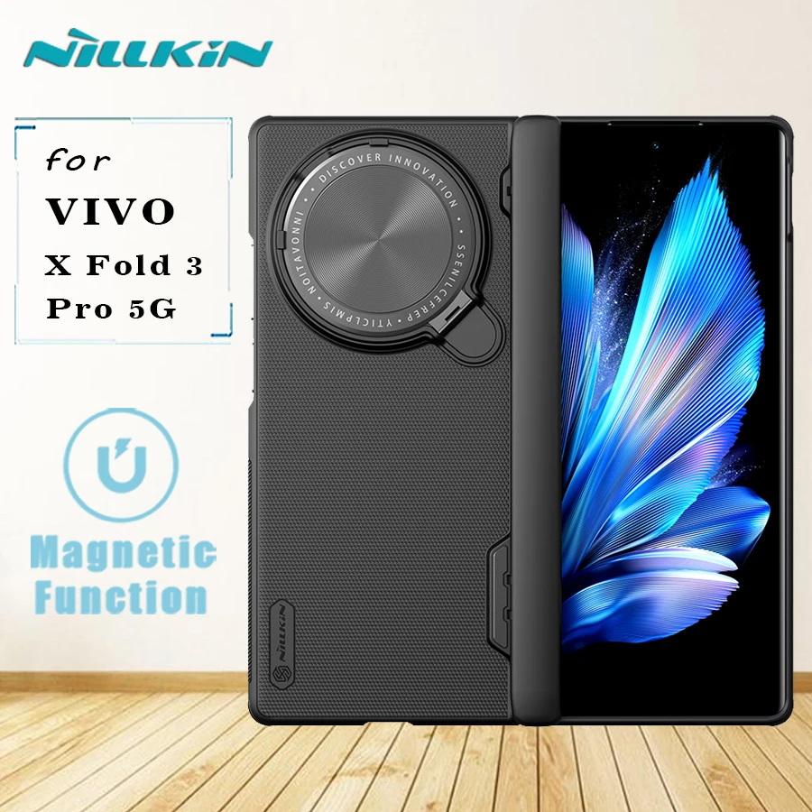 

NILLKIN For Vivo X Fold 3 Pro 5G Magnetic Case Frosted Prop Camera Protector with Kickstand Hard PC Back Cover and TPU Frame