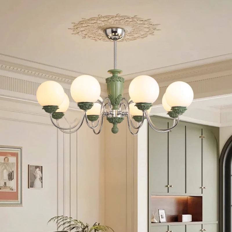 الفرنسية الرعوية الأبيض/الأخضر الحديد الفن الراتنج الثريات LED E27 كرة زجاجية قلادة ضوء غرفة المعيشة غرفة نوم مطعم فندق بار