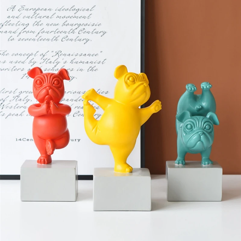 

Lovely Yoga French Bulldog Statue Nordic Cartoon Animals Sculpture Home Living Room Decor Resin Figurines Craft