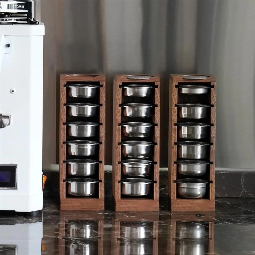 

New 51/53/58mm Espresso Powder Bowl Storage Rack Walnut Textured Filter Basket Corner Rack Wooden Barista Tools Cafe Supplies