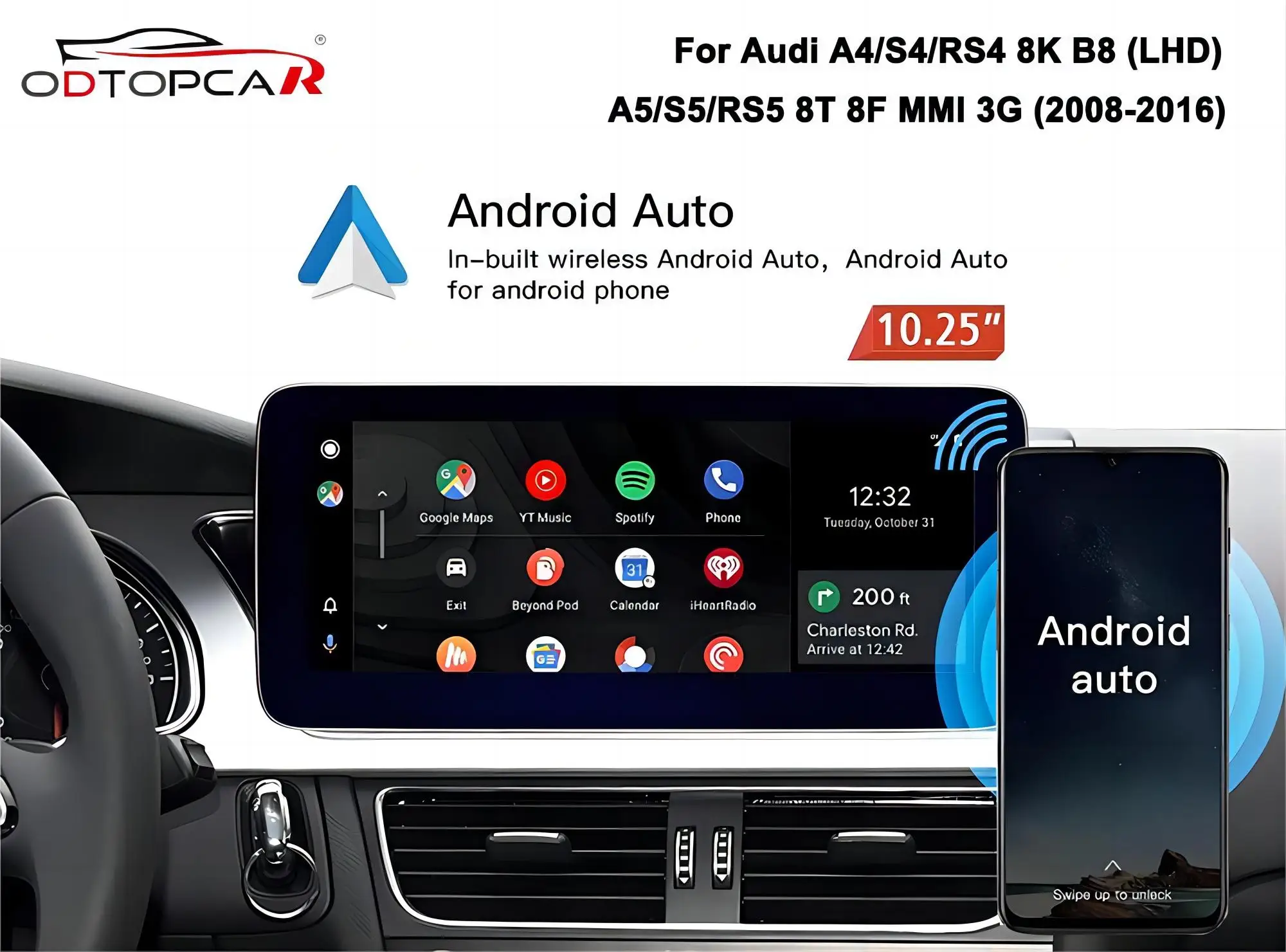 For Audi A4 S4 RS4 B8 (LHD) MMI 3G 10.25” Touch Screen Carplay Full Screen Android Auto Mirroring Multimedia Stereo Navigation