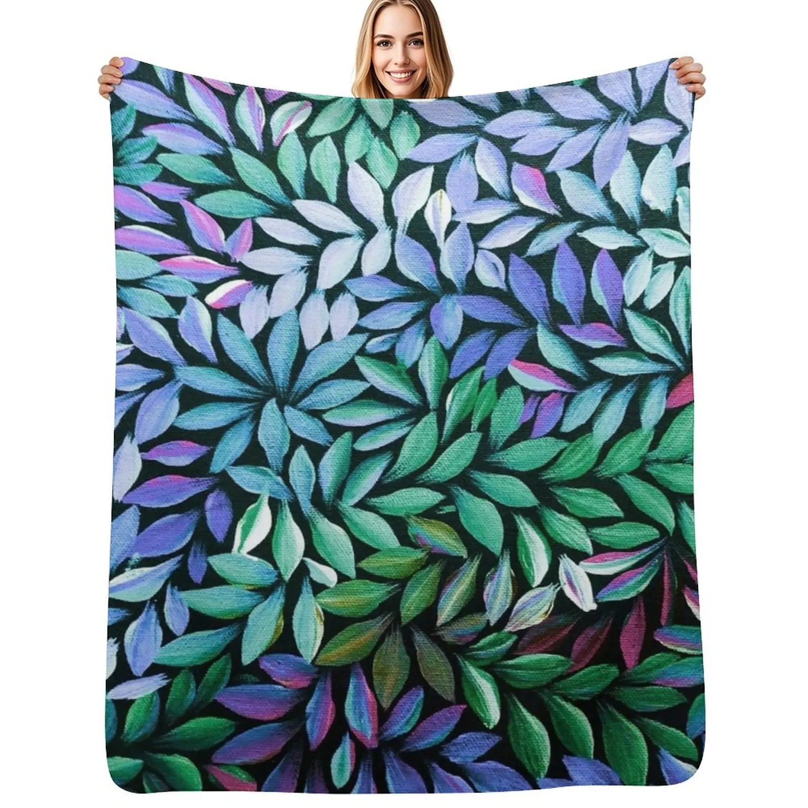 Australian Aboriginal Art Medical Leaves Pink Purple Turquoise Throw Blanket Reusable Durable Soft Blanket for All Seasons