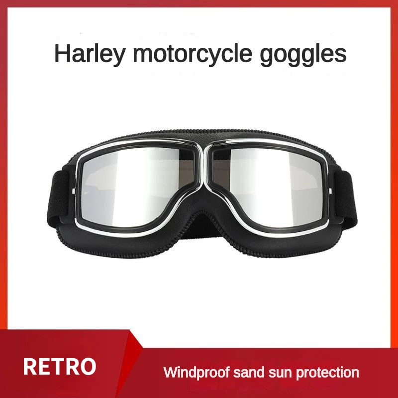 

Retro Leather Motorcycle Goggles Vintage Pilot Glasses Windproof Universal Outdoor Bicycle Cycling Ski Goggles For Harley Helmet