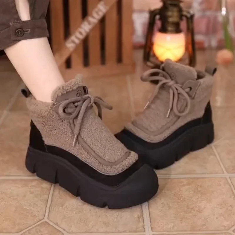 

【2025 HOT】Snow Boots Women Platform Ankle Boots Fur Lined Low Top Warm Winter Shoes Comfortable Non-Slip Mother Casual Shoes