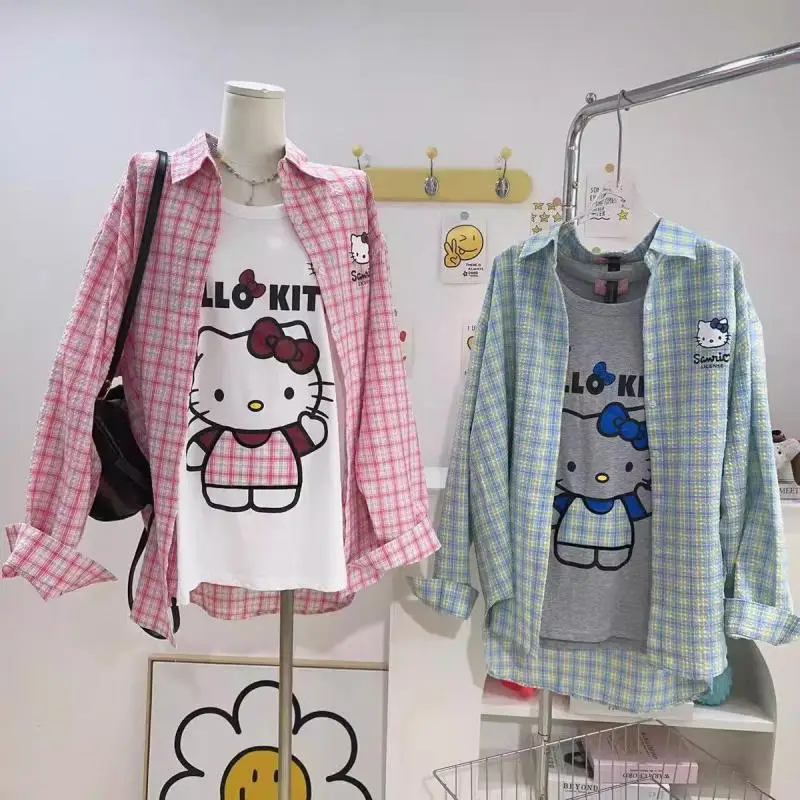 New Kawaii Anime Hello Kitty Sanrio Loose Inner Tops Cute Cartoon Character Ktcat Printed Sleeveless Vest T-Shirt Girls Clothes image 2