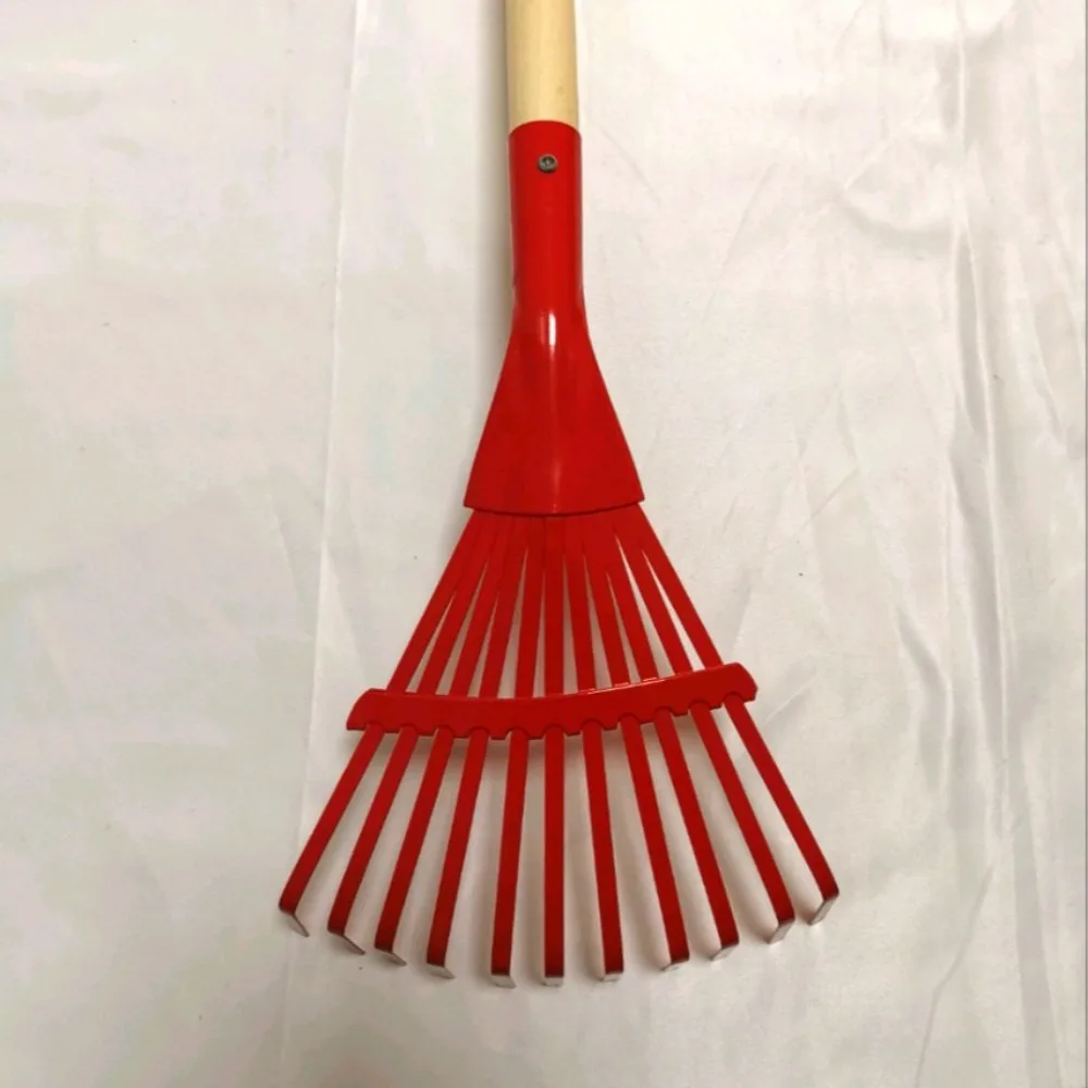 Metal Rake Multi Functional High-carbon Steel Rake Red Durable Garden Rake Convenient Heavy Duty Hand Rake Lawn