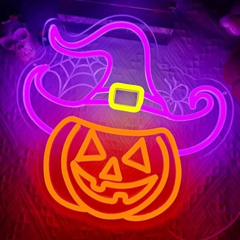ハロウィン-パンプキン-ネオンサイン-壁飾り-魔女の帽子-カボチャ-クモ-led-ネオンライト-ハロウィン-寝室-子供部屋-バー用