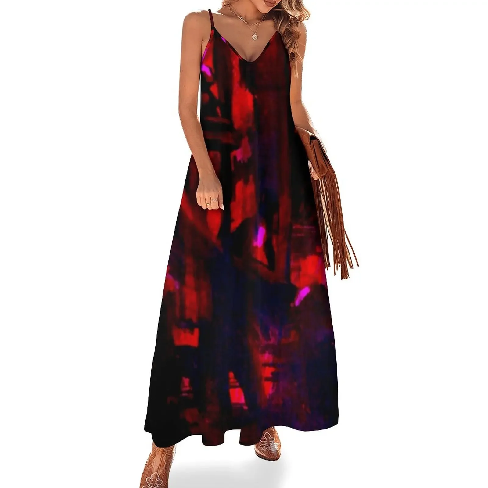 

Red And Black Abstract Design Sleeveless Dress ladies dresses for women 2024 Beachwear