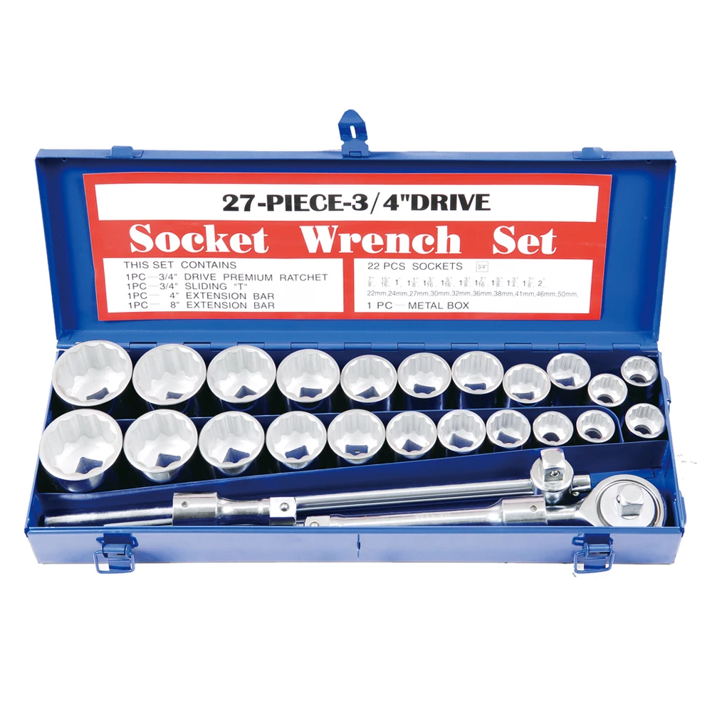 

27pcs Manufacturer 14 pieces Heavy Duty Socket Wrench Tools Kit 21 pcs 3/4" Hardware Set For Truck Ship Repair and Industrial