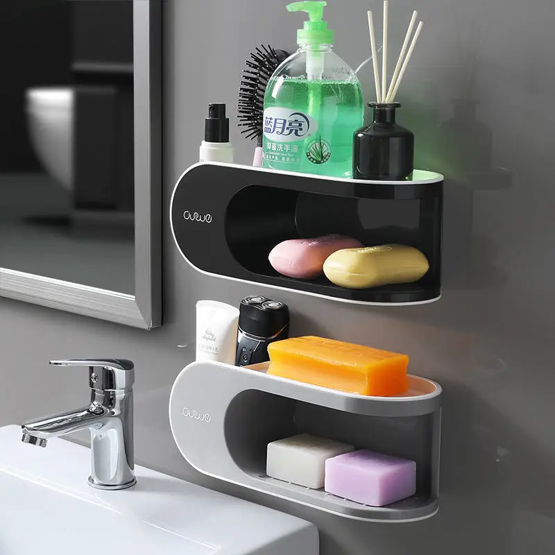 

Double Deck Soap Box Storage Rack, Punch-Free, Creative Drain, Suction Cup, Wall-Mounted Bathroom Soap Holder, Household