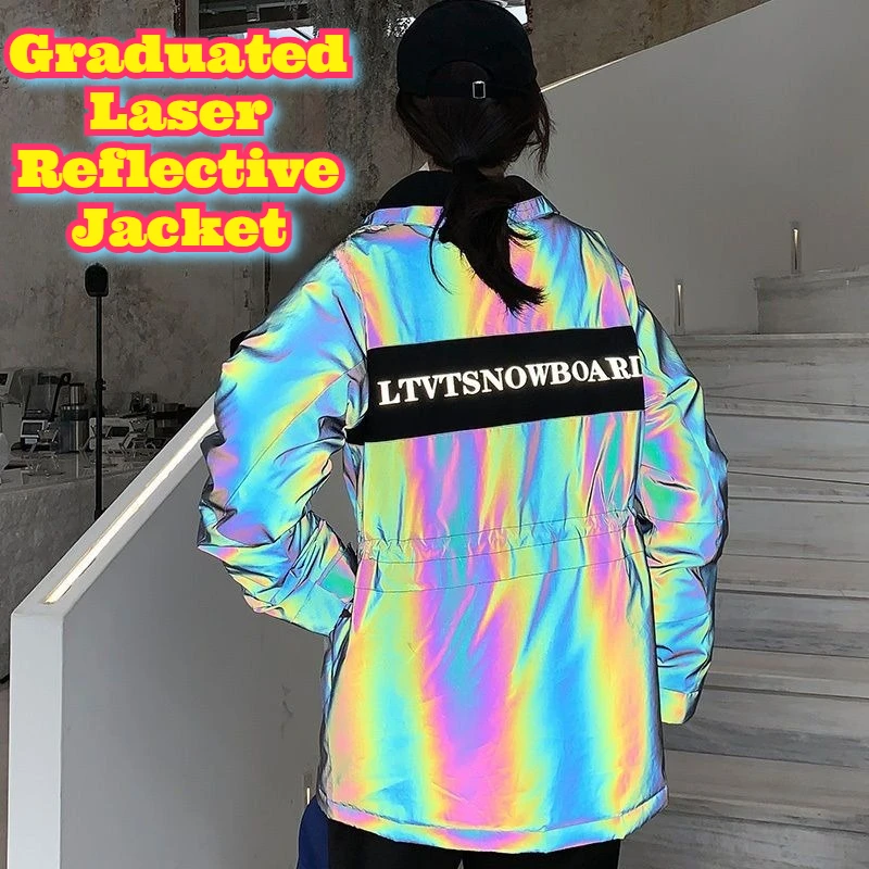 Ski Jacket Men Women Gradient Reflective Waterproof Winter Snowsports Thermal Insulated Breathable Slim Fit Windproof Coat New