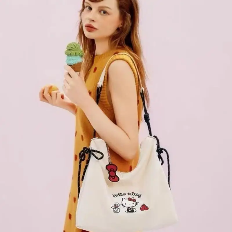 

Sanrio Women's Shoulder Bag Hello Kitty Kawaii Large Capacity Nylon Bag Underarm Bags Tote Bag Portable Shopping Bag Girl Gift