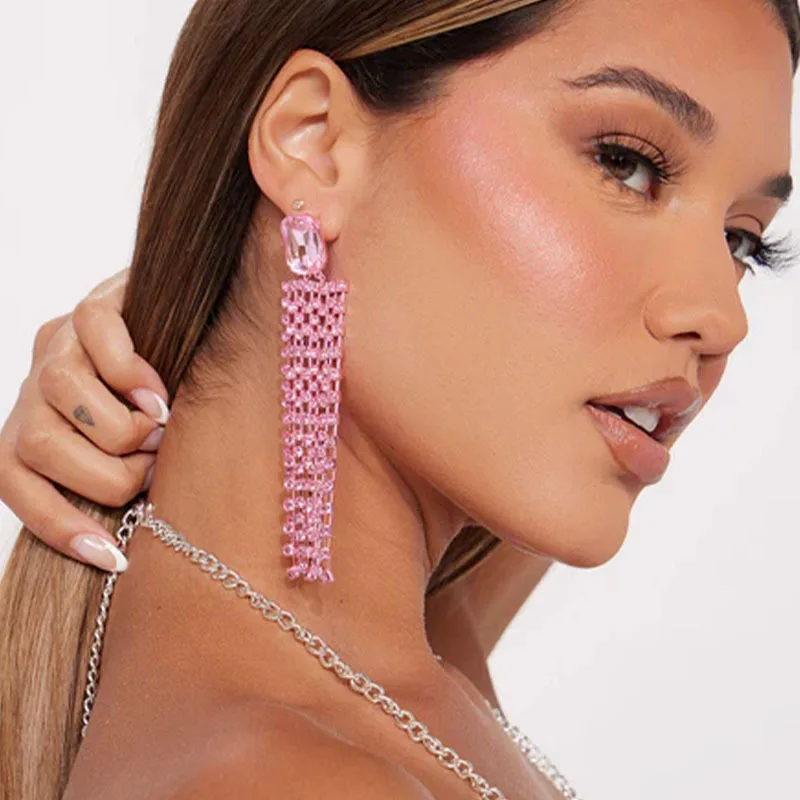 Cross-border new rhinestone earrings, personalized diamond-encrusted fringed earrings, shiny accessories earrings