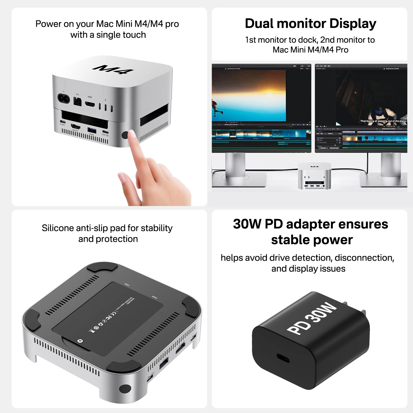 Acasis Mac Mini M4/M4 Pro 10Gbps USB-C Docking Station & Dual-bay