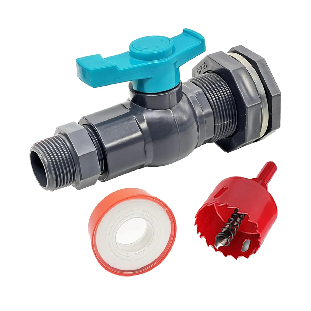 Y31A Rain Barrel Spigot Kit with an Hole Saw Include PVC Bulkhead Fitting Ball Valve Thread Seal Tape and Garden 3/4In Male