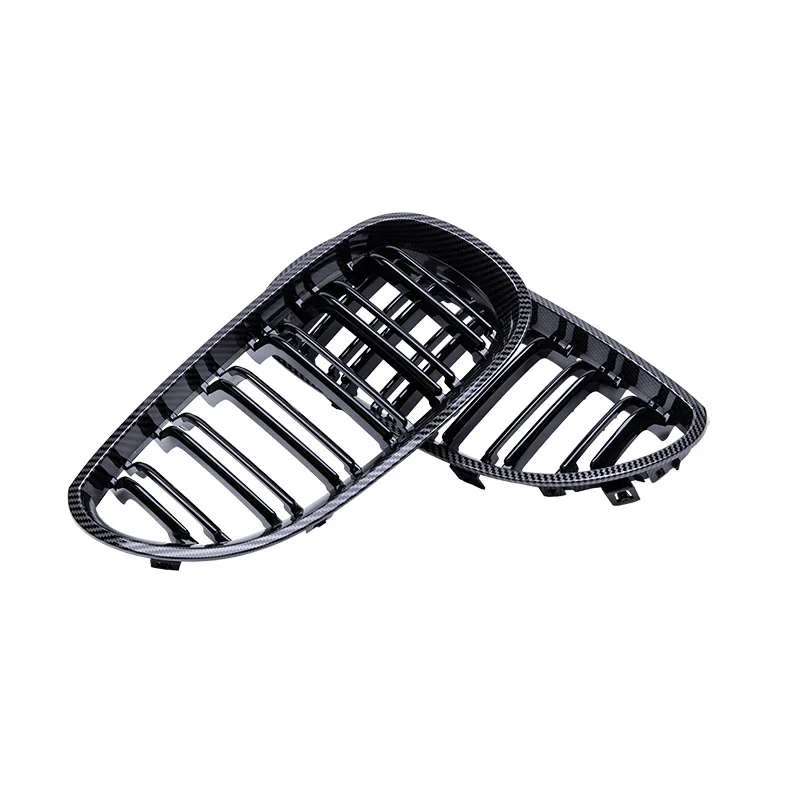 A Pair Carbon Fiber Front Kidney Grill Grills Double Slat for BMW E60 E61 M5 5 Series 2003-2010 Racing Grills Car Styling