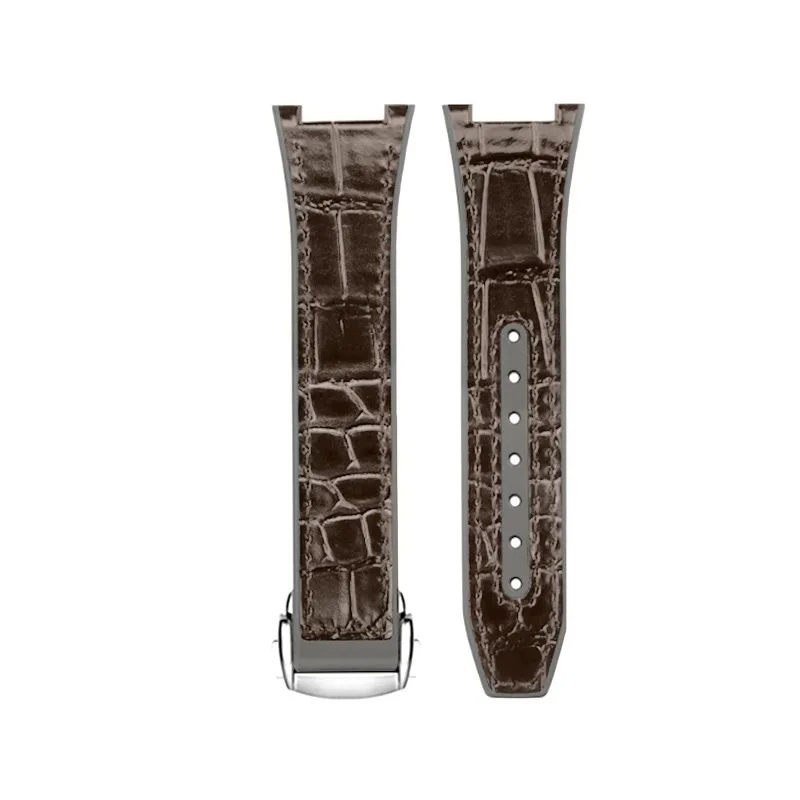 FUYIJIA Custom O-MEGA C-ONSTELLATION 131 Original นาฬิกา 25 มม.เว้า 14 มม.ยาง + หนังจระเข้สายพับเข็มขัด