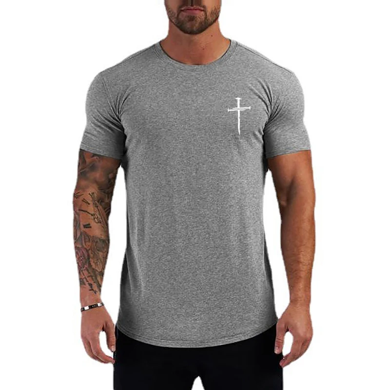 

Personalized Cross Gym Fitness Clothing Summer Slim Fit Short-Sleeved Cotton Breathable T-shirt Mens Bodybuilding Workout Shirts
