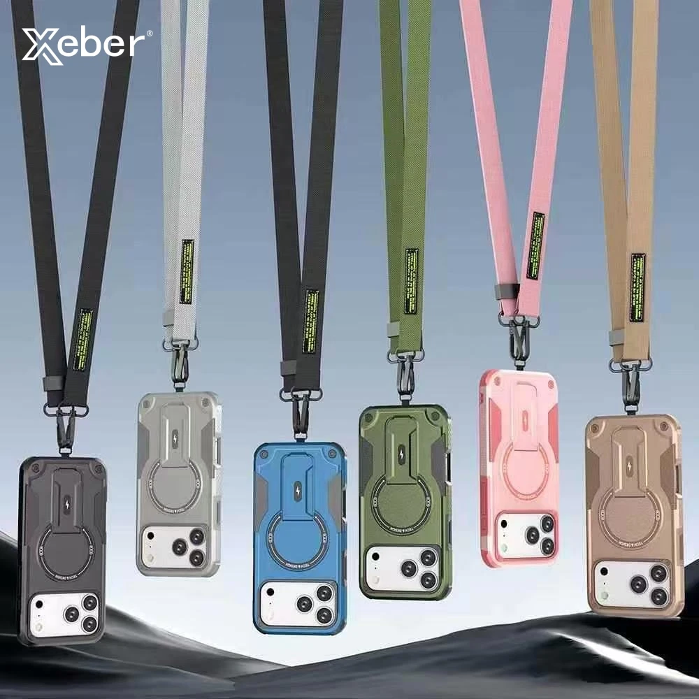 Crossbody-Magnethalter-Hülle für iPhone 17, 16, 15 Plus, 14, 13, 12 Pro Max Plus, Hartschale, vier Ecken, Anti-Fall-Schutzhülle