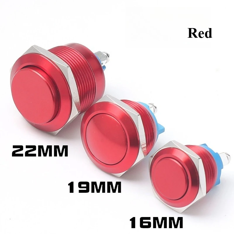 16/19/22 mm Metal Pushbutton Switch, Fully Anodized, Self-Resetting, Screw-Terminal, Momentary Switch, Normally Open