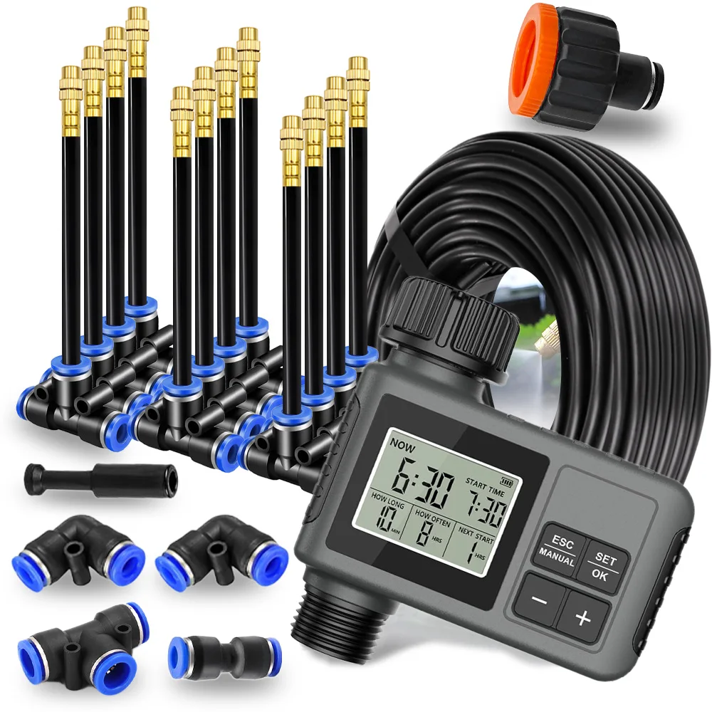 360° Free-bend Misting Nozzle Adjustable Atomizer Sprayer Outdoor Watering Kits Garden Programmable Timer Misting Cooling System