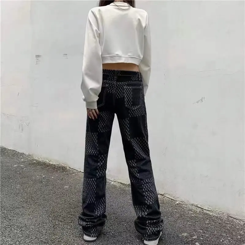 

Straight Jeans Women All-match джинсы женские New Design Korean Fashion Spliced Streetwear Spring Casual College Trendy Hot Sale