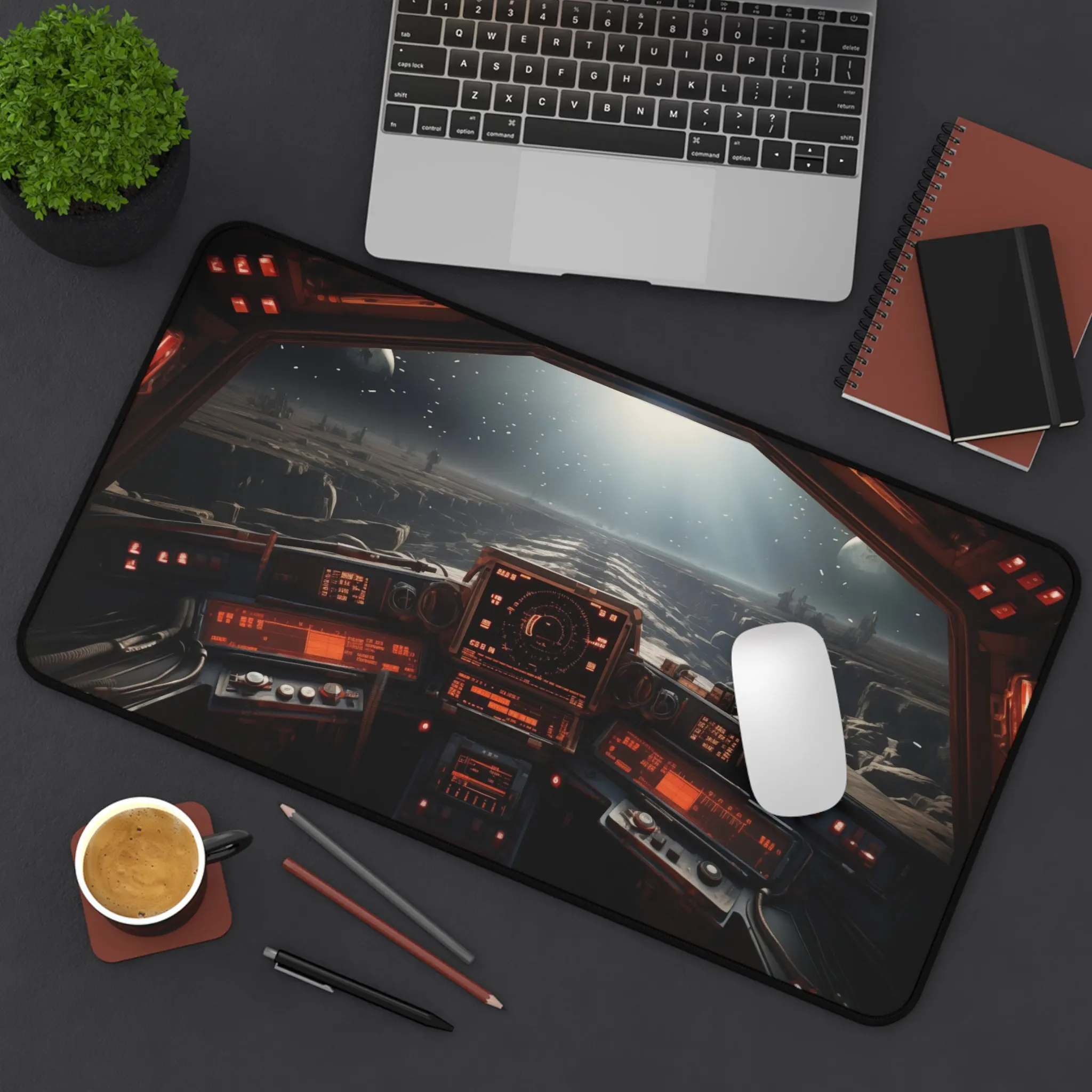 لوحة طاولة قمرة القيادة على شكل سفينة الفضاء، لوحة ماوس الخيال العلمي XXL، لوحة ماوس ألعاب غير قابلة للانزلاق، ديكور سطح المكتب السماء المرصعة بالنجوم للعمل واللعب