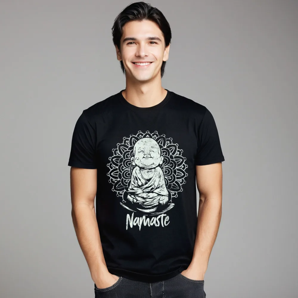 Crew Neck BUDDHA YOGA T-shirt YOGA namaste 100% Cotton Mens T Shirt Slogan Short Sleeve Tees Cute Graphic Tee-Shirts