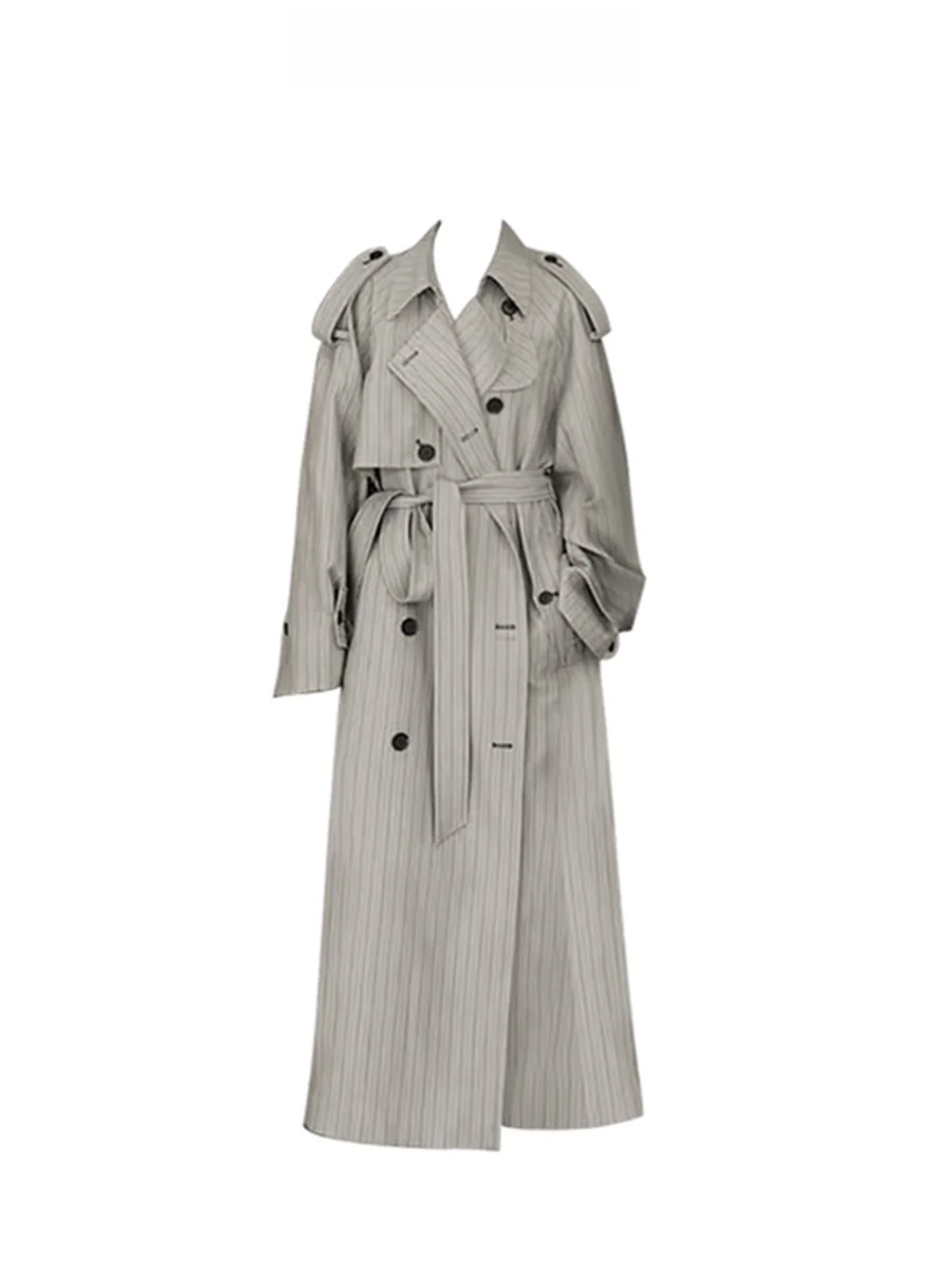 

Женское двубортное длинное пальто свободного кроя с отложным воротником, осенняя верхняя одежда, элегантный дизайн, большие размеры