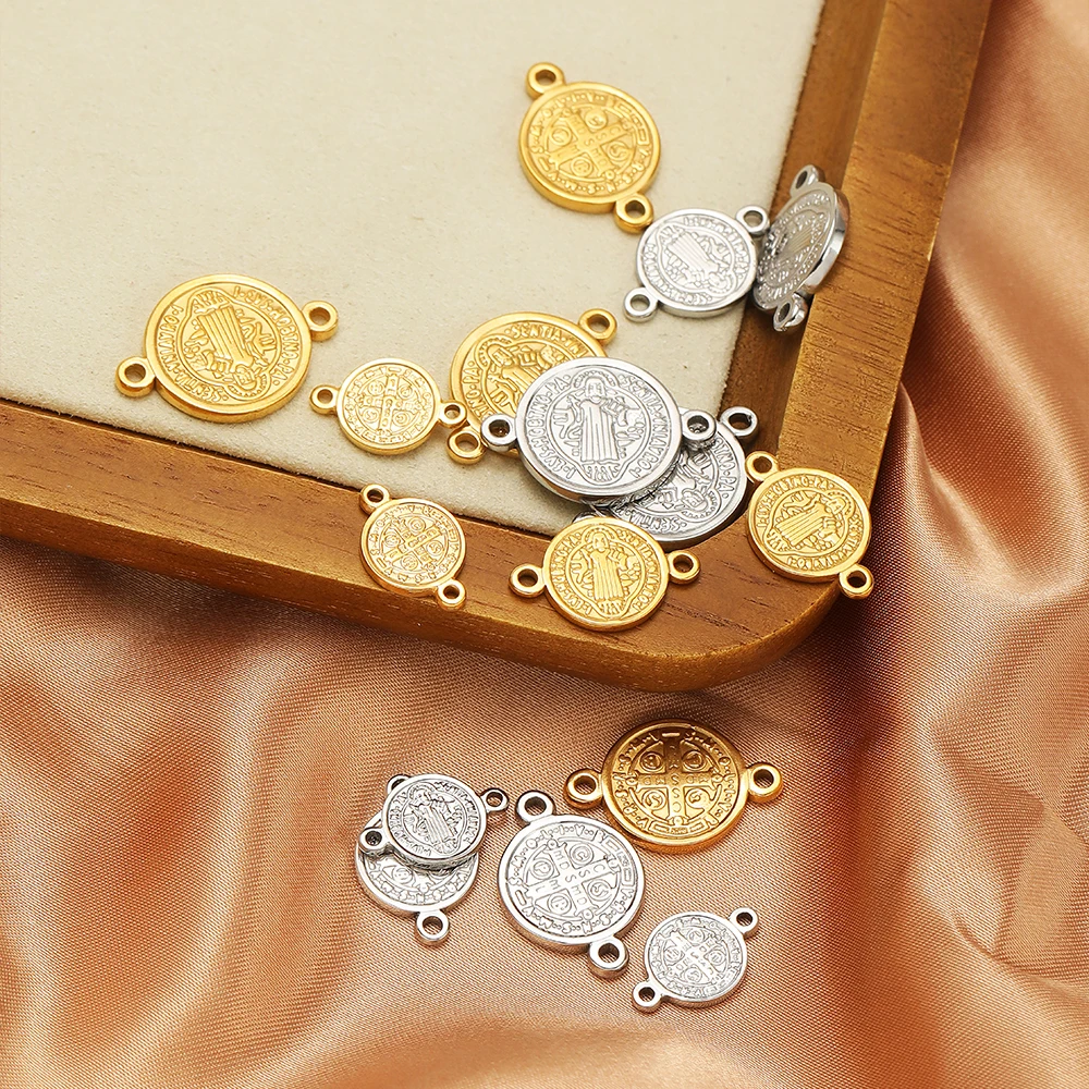 5 Stück Edelstahl-Anhänger in Goldfarbe mit Jesus-Kreuz-Motiv, Verbindungsstücke für DIY-Schmuckherstellung, Halsketten-Komponenten, Schmuckzubehör – Detail 4