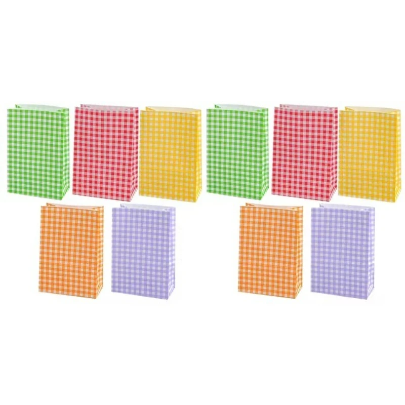 10PCS Grid Paper Bag Gift Bags Vintage Design Grid Handle Bags Wedding Party Favors Available Five Colors