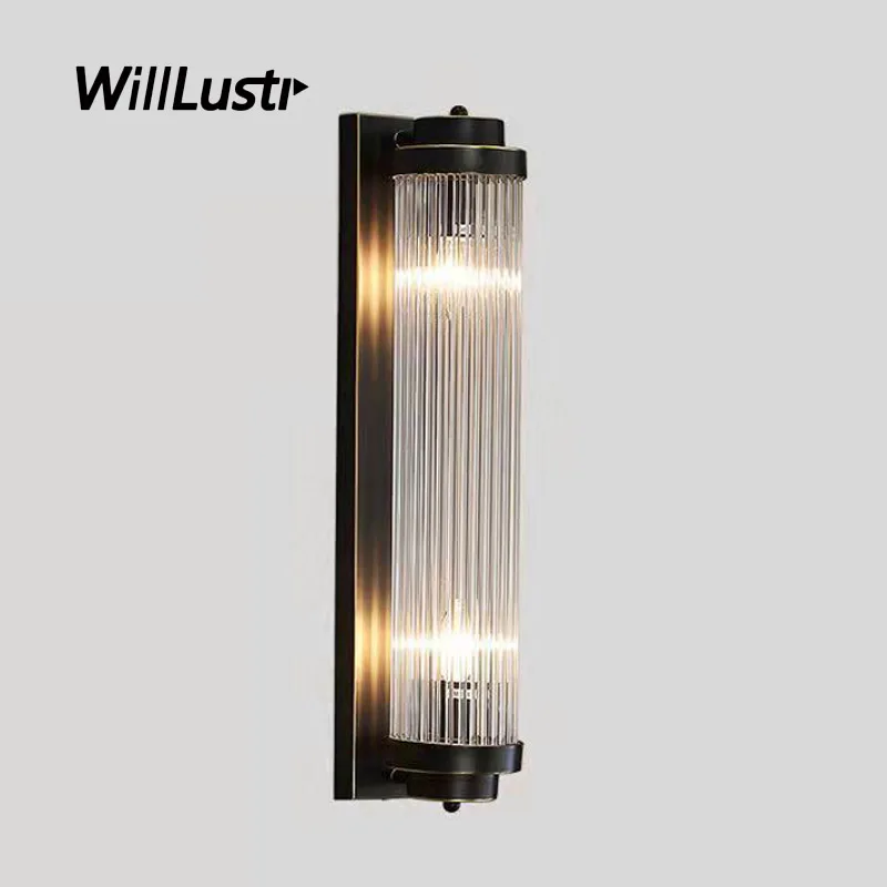 

Black Gold Metal Wall Lamp Glass Strip Sconce Light Luxury Hotel Cafe Bar Aisle Bedside Creative Rotating Crystal Lighting