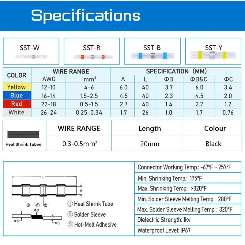 500PCS Heat Shrink Connectors Waterproof Solder Wire Connectors & Heat Shrink Butt Crimp Connectors - Electrical Connectors